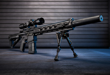 AR 15 rifle shot on a grey background.