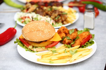 Burger and wings