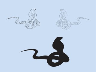 The black outline, dashed and silhouette of a snake on a light blue background 