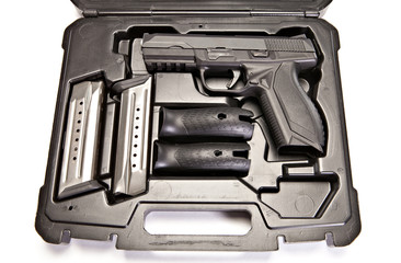 Pistol case with extra magazines placed inside.