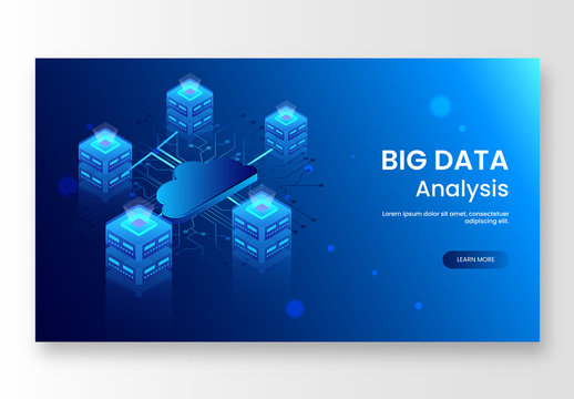 Blue Big Data Website Hero Image Layout with Servers