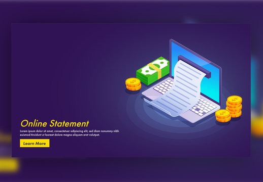 Online Finance Statement Website Landing Page with Isometric Illustrations
