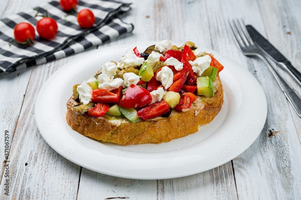 Wall mural bruschetta with tomatoes, cucumbers and cheese - Wall murals