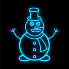 Snowman neon icon. Neon glowing symbol for new year and Christmas projects, greeting cards, banners, flyers. Bright sign. Editable stroke and blend. Flat vector illustration