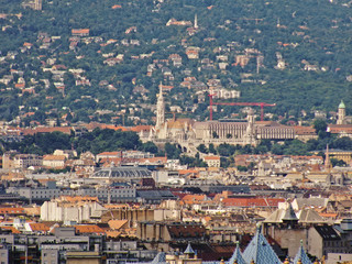 Hungary Budapest long range photo across the city in the center is the Matthias Church