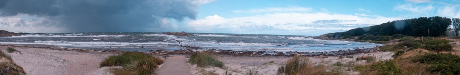 Fototapeta na wymiar Stormy North Sea Side Panorama 