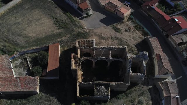 Beautiful village with castle. Torrelobaton. Valladolid, Spain. Aerial Drone Footage