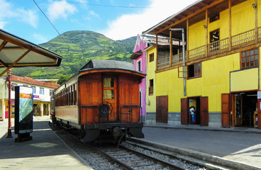 Tourist railway in Alausi, small city in Chimborazo province, to Nariz del Diablo or Devil's Nose....