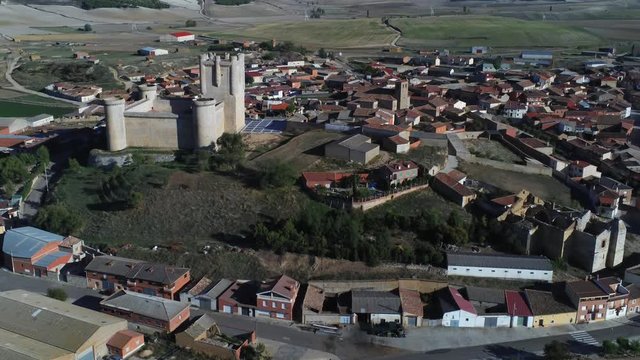 Beautiful village with castle. Torrelobaton. Valladolid, Spain. Aerial Drone Footage