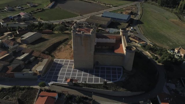 Beautiful village with castle. Torrelobaton. Valladolid, Spain. Aerial Drone Footage