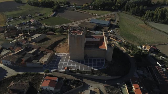 Beautiful village with castle. Torrelobaton. Valladolid, Spain. Aerial Drone Footage