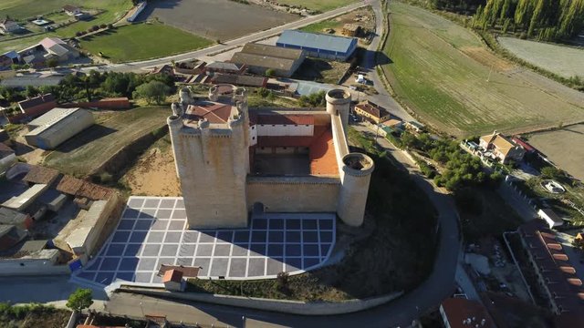 Beautiful village with castle. Torrelobaton. Valladolid, Spain. Aerial Drone Footage