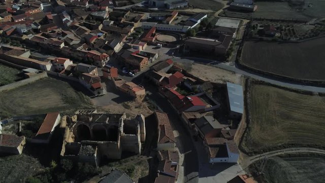 Beautiful village with castle. Torrelobaton. Valladolid, Spain. Aerial Drone Footage
