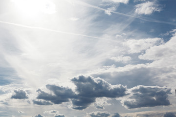 Abstract dramatic sky background with upper copy space, beautiful cloudscape with contrast light