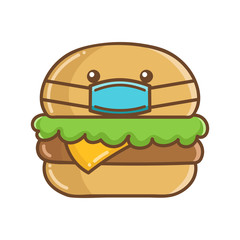 kawaii hamburger wearing protective face mask cartoon