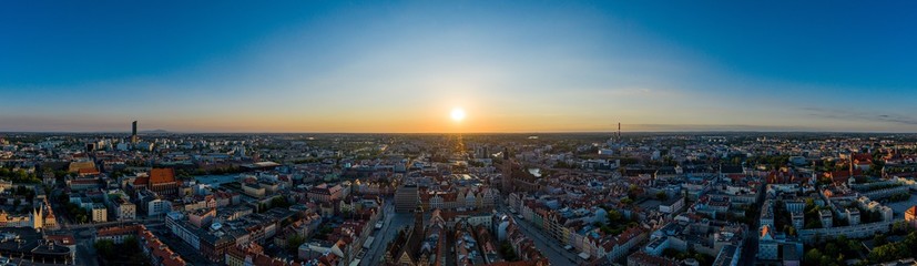 Fototapeta na wymiar Panoramic drone aerial view on Wroclaw city