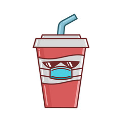 kawaii soda cola wearing protective face mask cartoon