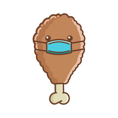 kawaii fried chicken wearing protective face mask cartoon