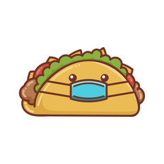 kawaii mexican taco wearing protective face mask cartoon