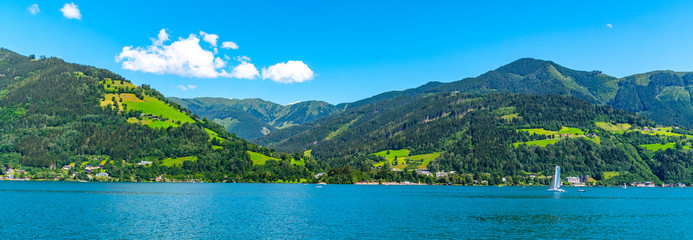 Lake Zell, German: Zeller See, and mountains on the backround. Zell am See, Austrian Alps, Austria