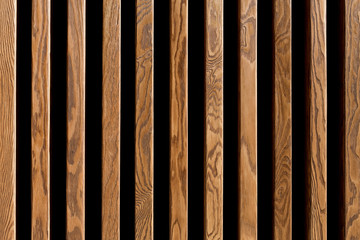 Texture of wood lath wall background. Seamless pattern of modern wall paneling with vertical wooden...