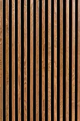Fotobehang Textuur van houten lat muur achtergrond. Naadloos patroon van moderne lambrisering met verticale houten latten voor achtergrond © chibelek