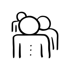 People icon. Front view. Linear sketch drawing. Black contour silhouette. Vector flat graphic hand drawn illustration. The isolated object on a white background. Isolate.