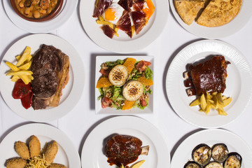 Set of restaurants dishes, top view.