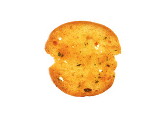 Single Italian bruschetta chip isolated on white 