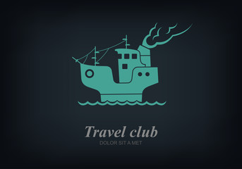 Travel Club Abstract Logo vector design element template, Creative concept logotype yacht swim in the ocean, Vector illustration Eps 10