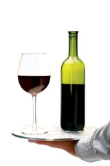 Wine bottle and glass. 