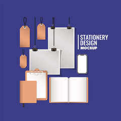 notebook and mockup set on blue background of corporate identity and stationery design theme Vector illustration © Grgroup