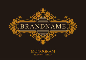 Obraz premium Monogram design elements, Calligraphic graceful template, Typographic sign, Elegant line art logo, Business sign for Royalty, Boutique, Cafe, Hotel, Heraldic, Jewelry, Wine, Vector illustration Eps 10