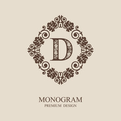 Monogram design elements, Calligraphic graceful template, Letter emblem D, Elegant line art logo, Business sign for Royalty, Boutique, Cafe, Hotel, Heraldic, Jewelry, Wine, Vector Eps 10