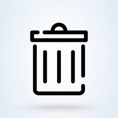 Trash bin or garbage can vector illustration. linear style, icon waste symbol Trendy.