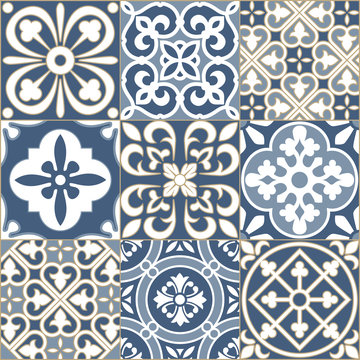 Patchwork blue Arabic pattern tile