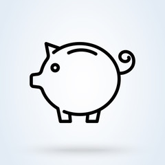 Piggy Money Bank linear style. Money box line icon. vector Illustration of piggy bank.