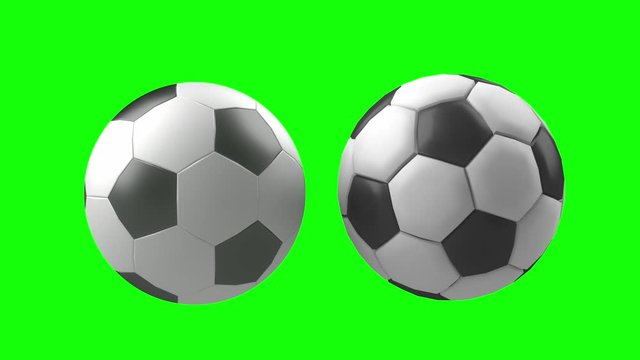 
soccer ball is slowly flying on green background, 3d render animation