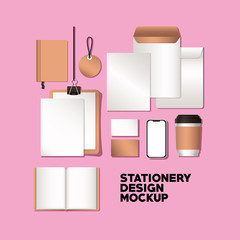 smartphone and mockup set on pink background of corporate identity and stationery design theme Vector illustration © Grgroup
