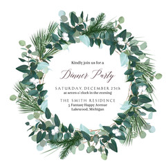 Greenery round wreath with eucalyptus, mistletoe, emerald spruce, pine