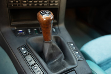 Manual gearbox handle. Car manual gear shifter