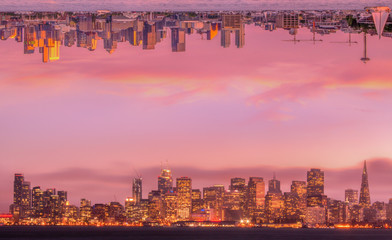 Fototapeta na wymiar Creative Depiction of Seattle and San Francisco skylines