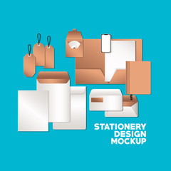 envelopes and mockup set on blue background of corporate identity and stationery design theme Vector illustration © Grgroup