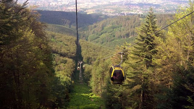 Bielsko Biala, Poland - July 26, 2020: Wide angle shot of electric yel