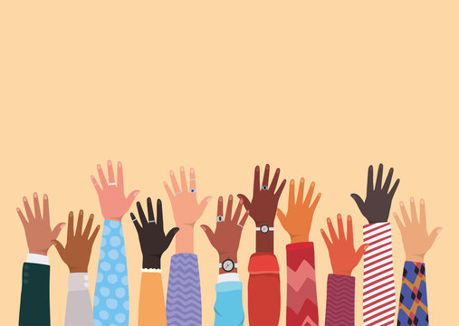 Diversity Of Open Hands Up Design, People Multiethnic Race And Community Theme Vector Illustration