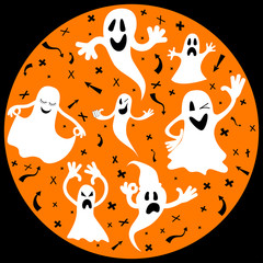 Halloween spooky monsters, scary poltergeist. Ghost apparition spook set.