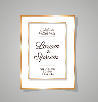 Wedding invitation with gold frame design, Save the date and engagement theme Vector illustration