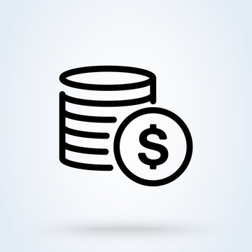 Currency dollar bill icon in linear. Payment system Coins thin line icon, illustration.