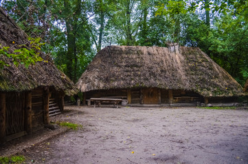 Fototapeta na wymiar Ancient wooden house in Biskupin village, Poland