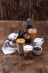 Different trendy cold coffee drink